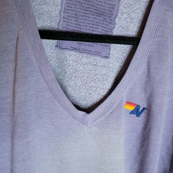 **UNISEX Aviator Nation V-Neck 5 Stripe Sweatshirt in Faded Grape - Picture 4 of 9